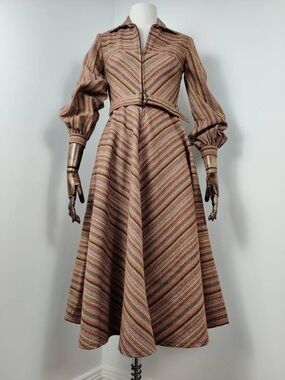 Vintage Wallis Striped A-Line Midi Dress with Belt